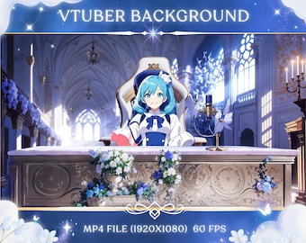 Luxury Castle Vtuber Stream Background: Animated Desk, Chair, Mic (Digital Download)