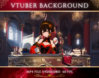 Luxury Red Castle Vtuber Stream Background: Animated Desk & Chair (Digital Download)