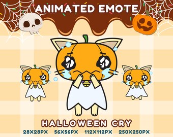 Halloween Animated Crying Pumpkin Cat Emote: Twitch Kawaii Ghost (GIF)