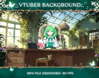 Plant Room Vtuber Stream Animated Background: Desk, Chair, Mic