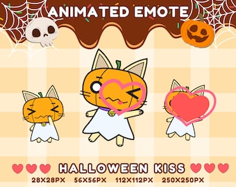 Animated Halloween Emote: Pumpkin Cat Kiss - Twitch/Discord (GIF)