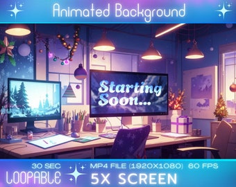 Lofi Christmas Room Animated Stream Screens: VTuber Twitch Background (5x)(Digital Download)