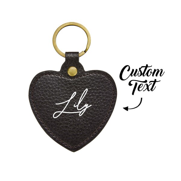 Engraved Keychain Leather Keychain Heart Shaped Gifts for Her