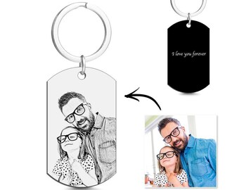 Photo Engraved Tag Key Chain With Engraving Black