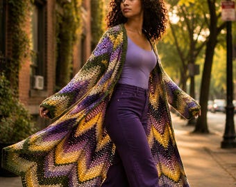 Diamond Crochet Cardigan Pattern, Granny Stitch, Diamond colorful Batik  | (English US-UK PDF)