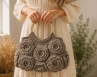 Romantic Roses Bag Crochet Pattern, Flower Bag Pattern PDF, 3D Rose Purse Tutorial, Floral Handbag Crochet Pattern, Instant Download