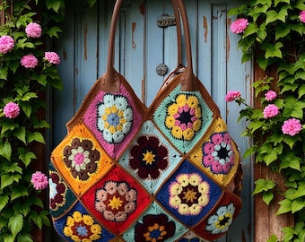 African Violet Granny Square Crochet Bag Pattern english | Zig-Zag Join(PDF Pattern)