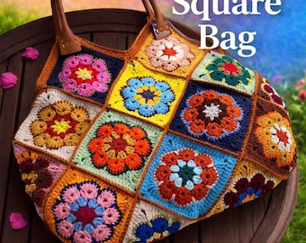 African Violet Granny Square Crochet Bag Pattern english | Zig-Zag Join(PDF Pattern)