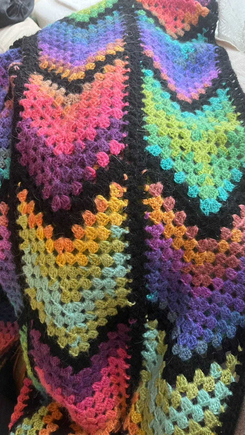 Long Coat Crochet Cardigan Pattern, Granny Stitch, Diamond colorful Batik | (English US-UK PDF) image 13