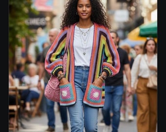 Hexagon Cardigan Crochet Pattern – Step-by-Step System, Easy Construction, PDF Download (ENGLİSH)