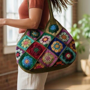 African Violet Granny Square Crochet Bag Pattern english | Zig-Zag Join(PDF Pattern)