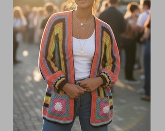 Hexagon Cardigan Crochet Pattern – Step-by-Step System, Easy Construction, PDF Download (ENGLİSH)