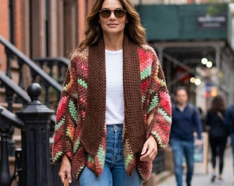 Diamond Short Crochet Cardigan Pattern | Modern Strip Design (PDF English Pattern)