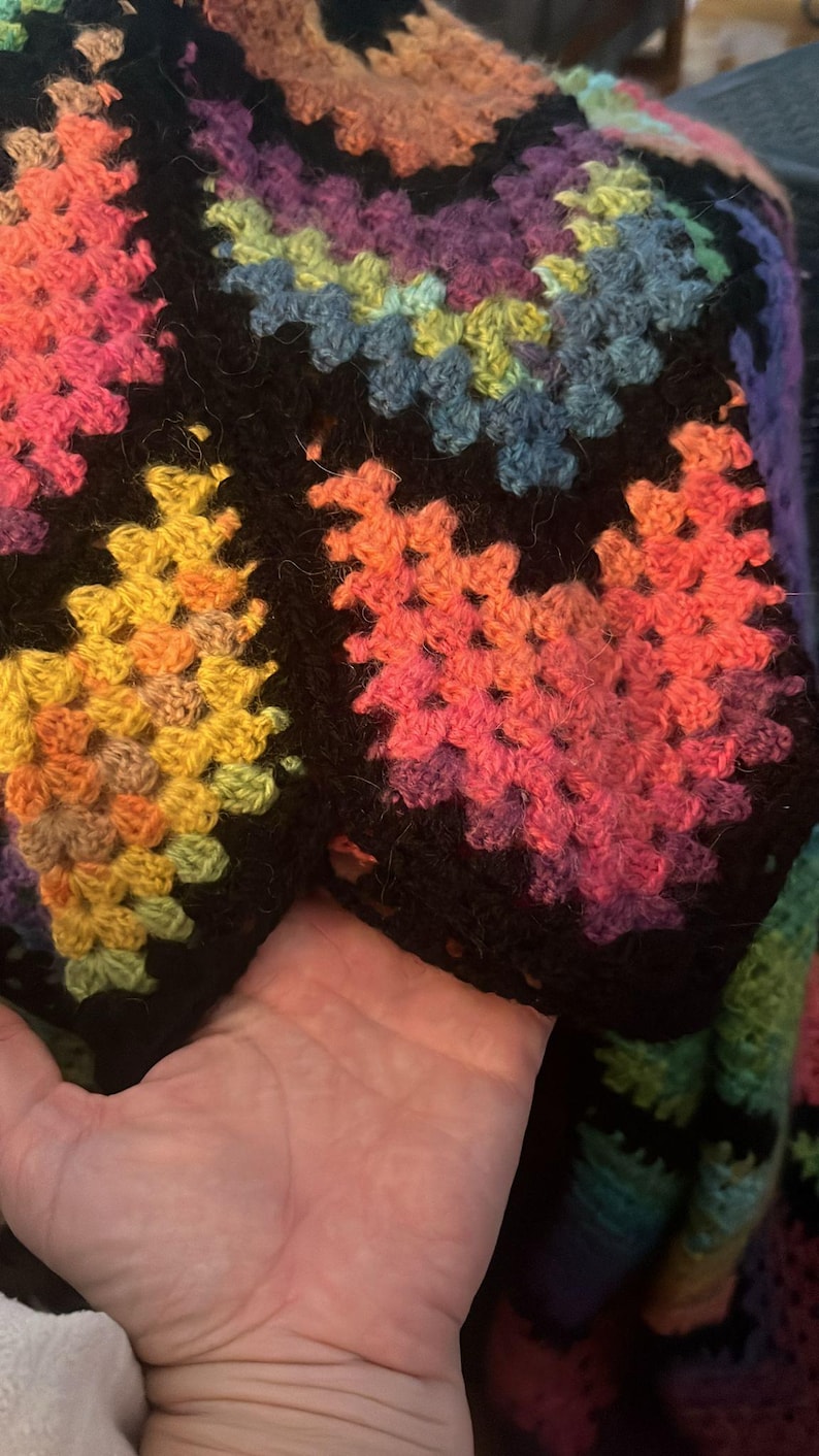 Long Coat Crochet Cardigan Pattern, Granny Stitch, Diamond colorful Batik | (English US-UK PDF) image 14