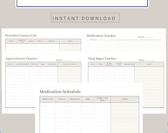 Medical Binder with Medication Tracker, Medical information PDF, Health Information Journal, Minimalist Health Journal, Printable PDF