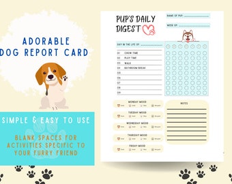 Boleta de calificaciones para perros - PDF de descarga digital imprimible - ¡Siga la rutina diaria de su cachorro! Boleta de calificaciones de perros para cuidadores y dueños de perros