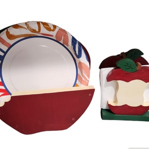 Apple Paper Plate and Napkin Holder Set: Rustic Farmhouse Kitchen Decor