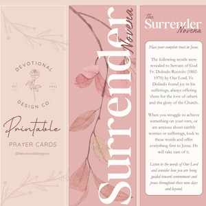Surrender Novena Gebetskarte Set, Rosa, Floral, 12 Karten, doppelseitig, DIY, katholisch, christlich, Lesezeichen, DIGITAL DOWNLOAD