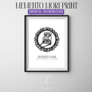 Memento Mori Print, Woodcut Style, Vintage, Black, Catholic, DIGITAL DOWNLOAD