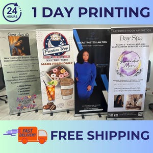 Custom Retractable Banner, Roll Up Banner, Pop Up Banner + Stand, Birthday, Business, Event, Promotional Marketing Signage, Portable, Retail