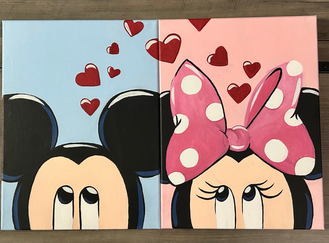 Minnie Mouse & Mickey Mouse Canvas Paintings, 12x16 Wood Framed