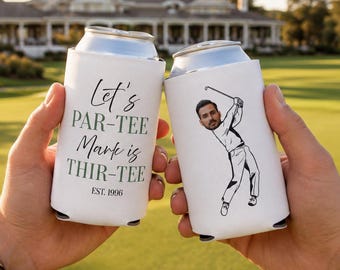 Men's 30th Golf Birthday Can Cooler, Custom Face Can Sleeve, Let's Partee, Turning Thir-tee Party Favors, Boys Trip Drink Sleeve, Club 30