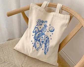 Coastal Cowgirl Beach Bag, Western Inspired Tote Bag, Blue Cosmic Cowgirl Shoulder Bag, Aloha Howdy Hello Beach Bag, Artsy Cowboy Canvas Bag