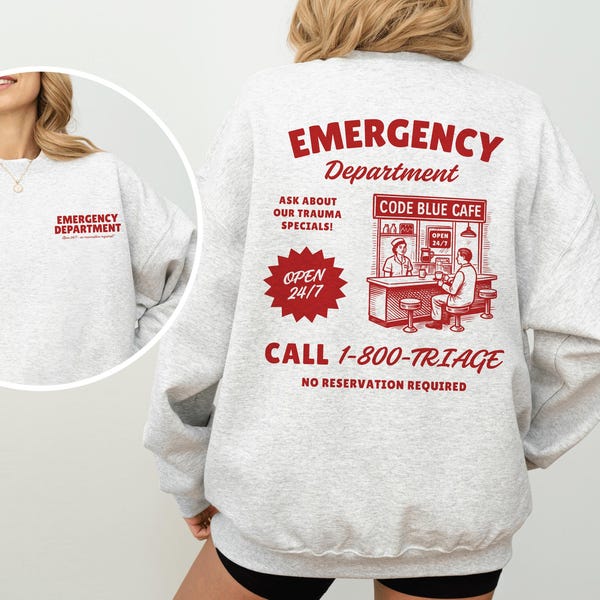 Sudadera de cuello redondo para departamento de urgencias, sudadera para enfermera de urgencias, regalo para técnico de urgencias, camiseta gráfica para enfermera de traumatología, sudadera con capucha para técnico de atención al paciente PCT
