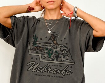 Vintage Inspired Nebraska T-shirt, Retro Nebraska Oversized Graphic Tee, Trendy Midwest Sweatshirt, Omaha Shirt, Lincoln NE Gift, Midwest