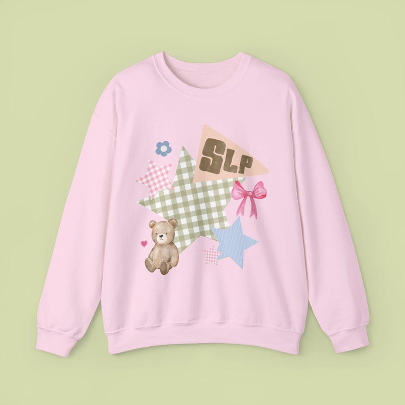 Speech Language Pathologist Patchwork Crewneck, SLP Shirt, Gift for Speech Therapist, Every Voice Matters Sweatshirt, Total Communication Light Pink