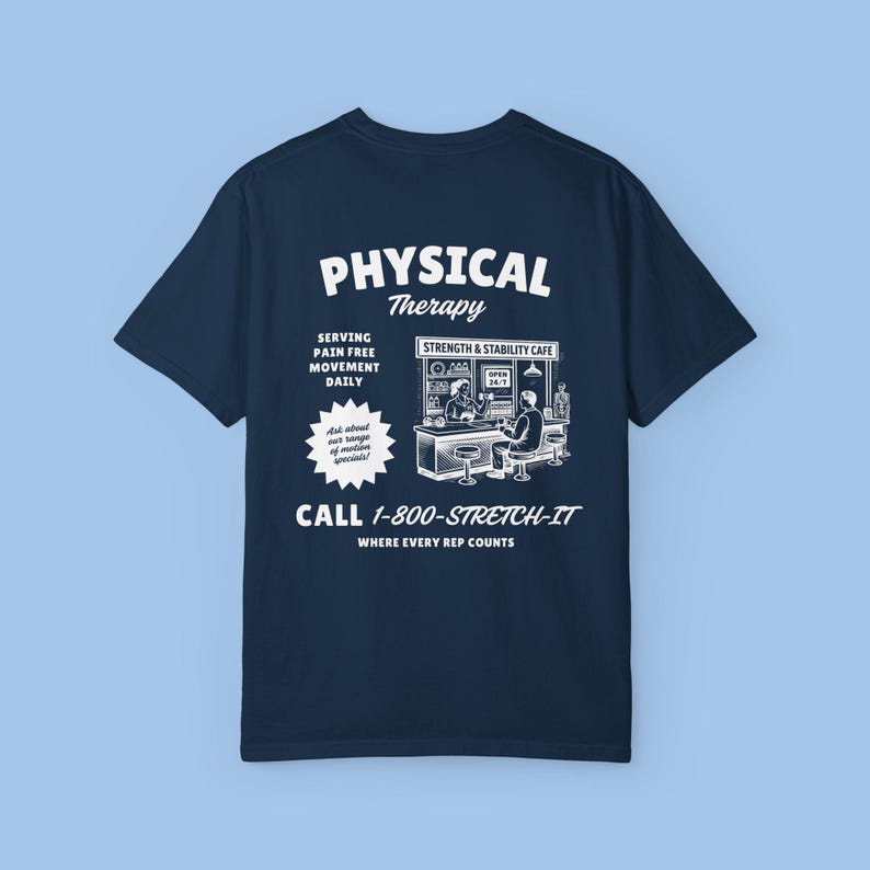 Camiseta Comfort Colors para fisioterapeutas, sudadera DPT, sudadera PTA, regalo para terapeutas de rehabilitación hospitalaria, camiseta "El movimiento es medicina". True Navy