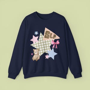 Speech Language Pathologist Patchwork Crewneck, SLP Shirt, Gift for Speech Therapist, Every Voice Matters Sweatshirt, Total Communication Navy