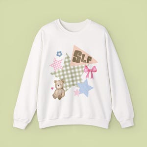 Speech Language Pathologist Patchwork Crewneck, SLP Shirt, Gift for Speech Therapist, Every Voice Matters Sweatshirt, Total Communication White