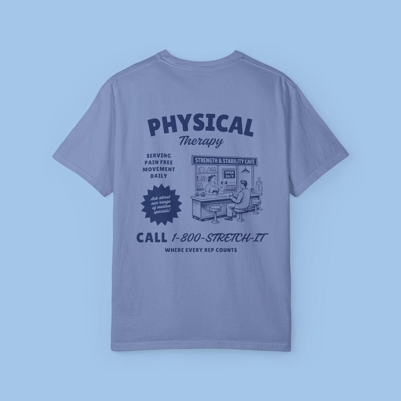 Camiseta Comfort Colors para fisioterapeutas, sudadera DPT, sudadera PTA, regalo para terapeutas de rehabilitación hospitalaria, camiseta "El movimiento es medicina". Washed Denim
