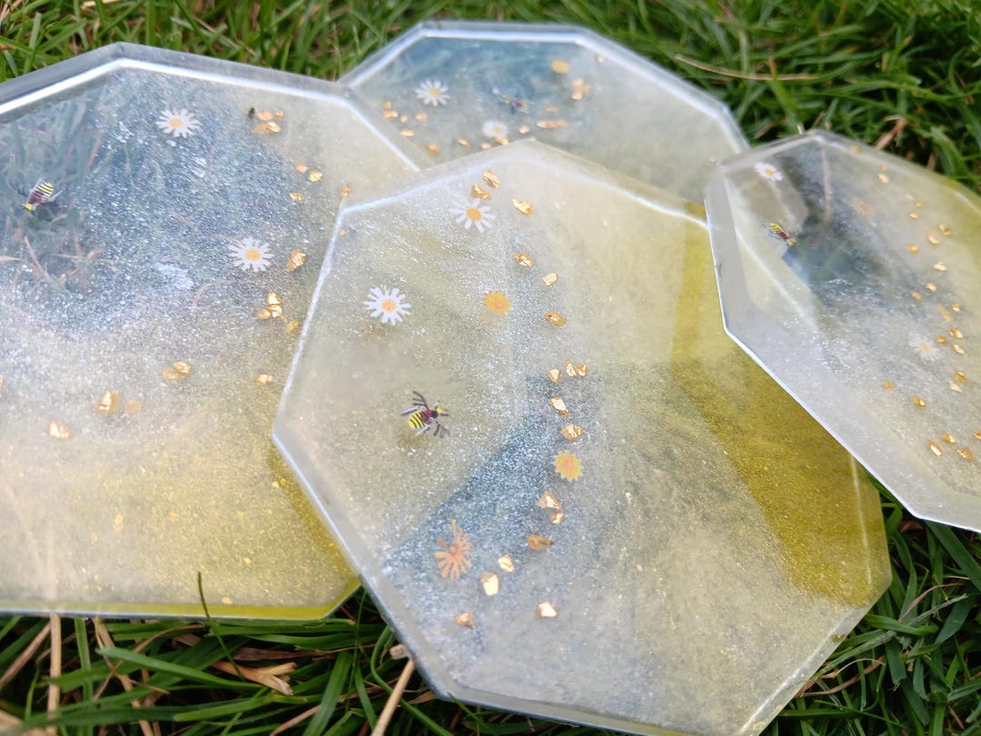 Handcrafted Bee Resin Coaster Set With Holder - Etsy UK