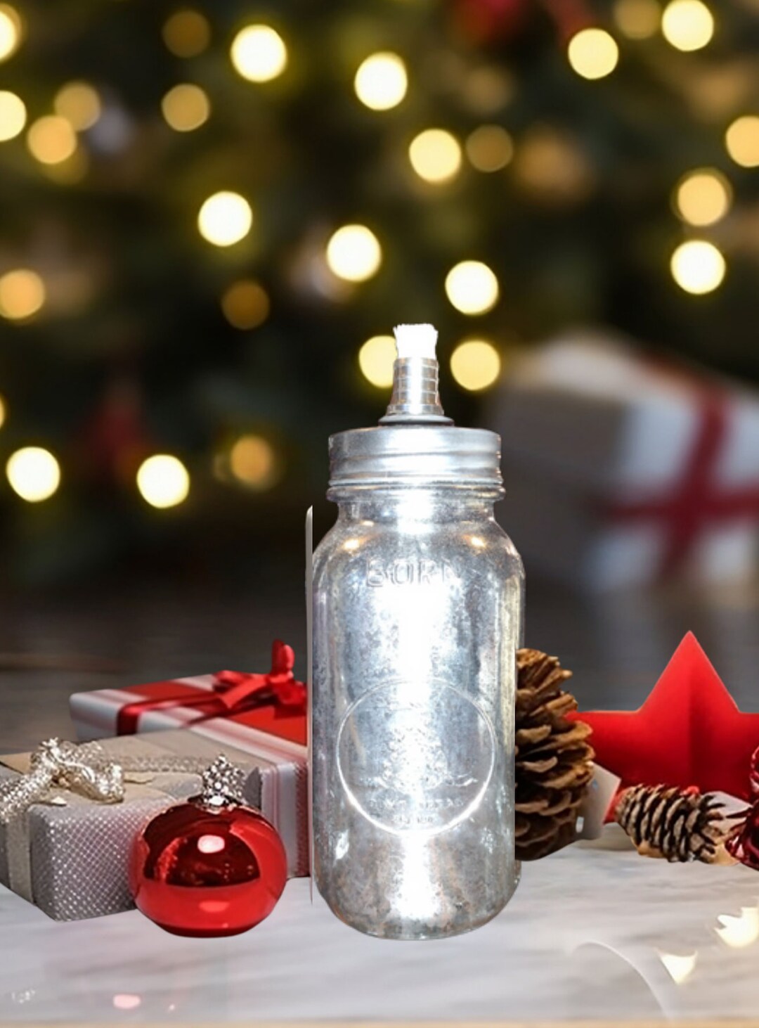 Mason Jar Oil Lamp Faux Mercury Glass Oil Lamp Moonshine Jar Etsy