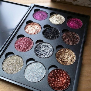 Glitter Eyeshadow Pressed Cosmetic Makeup Palette Best Gift for Her Festival Fashion Neutral Gold Western Rodeo Set 12 pcs &#39;Druzy Glow&#39;