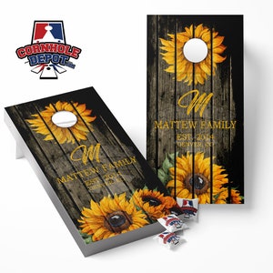 Custom Wedding Personalized Sunflowers Rustic Brown Cornhole Board Vinyl Wrap Laminated Sticker Decal Set Anniversary Gifts Wedding Gifts