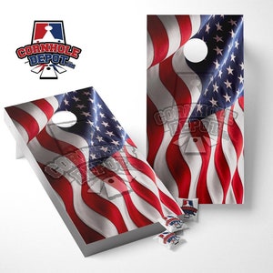 American Flag Wavy Patriotic Cornhole Board Vinyl Wrap Skins  Laminated Sticker Set Decal