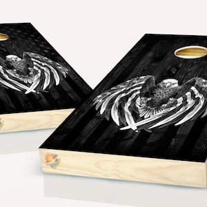 American Eagle Flag Black and White Cornhole Board Vinyl Wrap Laminated Decal Sticker Set