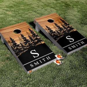 Custom Personalized Name Forest Wood Cornhole Board Vinyl Wrap Skins Laminated Sticker Set Decal Anniversary Gifts Wedding Gifts