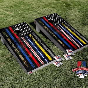 American Flag First Responders Cornhole Board Vinyl Wrap Skins Laminated Sticker Set Decal