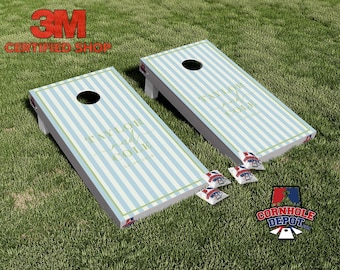 Custom Personalized Name Striped Cornhole Board Vinyl Wrap Laminated Sticker Decal Set Anniversary Wedding Gifts