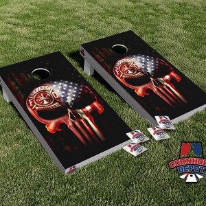 American Flag Firefighter Cornhole Board Vinyl Wrap Skins Laminated Sticker Set Decal