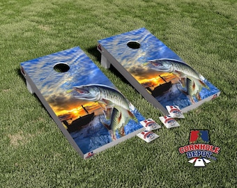 Muskie Jumping Fisherman Cornhole Board Vinyl Wrap Skins Gelamineerde Sticker Set