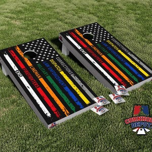 American Flag Black and White First Responders Cornhole Board Vinyl Wrap Skins Laminated Sticker Set Decal