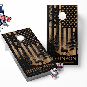 American Flag Forest Wood Custom Personalized Name Cornhole Board Vinyl Wrap Skins Laminated Sticker Set Decal Anniversary Wedding Gifts