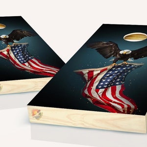 American Flag Eagle Flying Cornhole Board Vinyl Wrap Skins Laminated Sticker Set Decal
