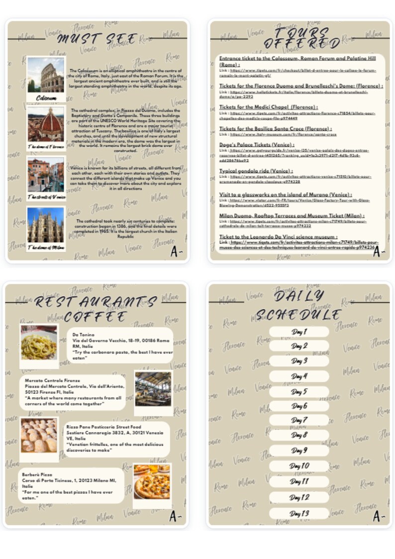 Travel Itinerary Template Italy Italy Travel Itinerary Printable Travel ...