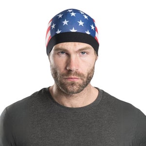 Schädelkappe der amerikanischen Flagge voller Kopf wickeln | Hi-Tech Soaker Fabric | Motorrad Skull Cap Kopftuch